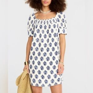 J CREW Womens Puff Sleeve Blue and White Floral Cotton Dress, size 0